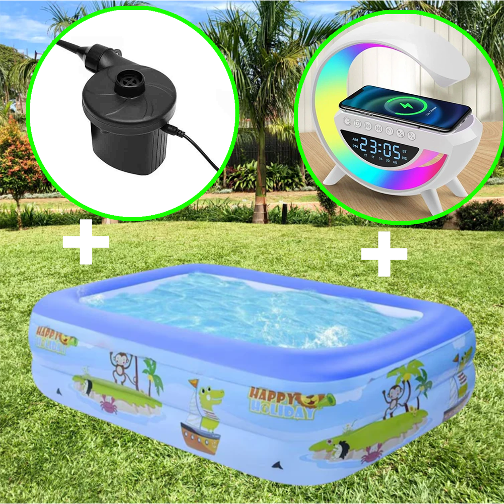 Pachet 3: Piscina Gonflabila 115 x 85 x 30 cm + Pompa Electrica + Boxa Portabila cu Iluminare LED+CADOU SURPRIZA