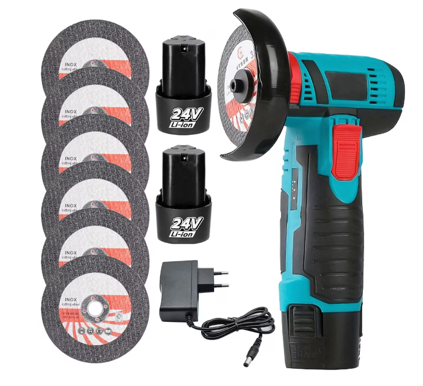 PACHET 6: Mini Polizor Unghiular Electric cu 2 x Acumulator 24V + + 20 DISCURI + CADOU SURPRIZA