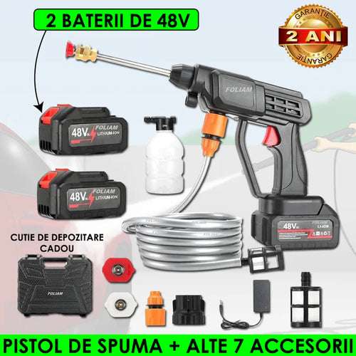 PACHET 13: Furtun De Gradina Extensibil Si Rezistent 60M + 10 Picuratori de Udare Automata a Plantelor prin Picurare + Kit De Spalat Cu Presiune + 2 Baterii 48V + Accesorii