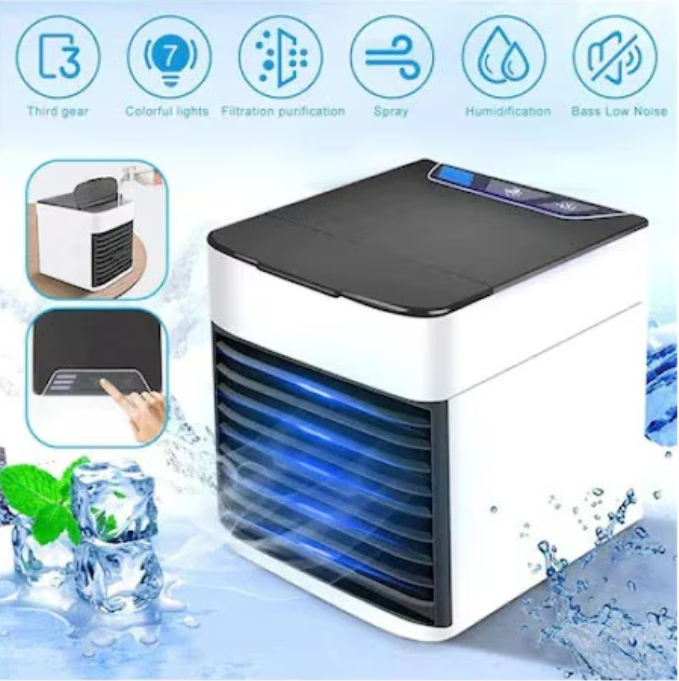 PACHET 10: Mini aparat portabil de aer conditionat si purificator aer 3 in 1 + Sistem Racire Terasa si Gradina, Cu Vapori de Apa, 10 m Lungime + Cadou Surpriză