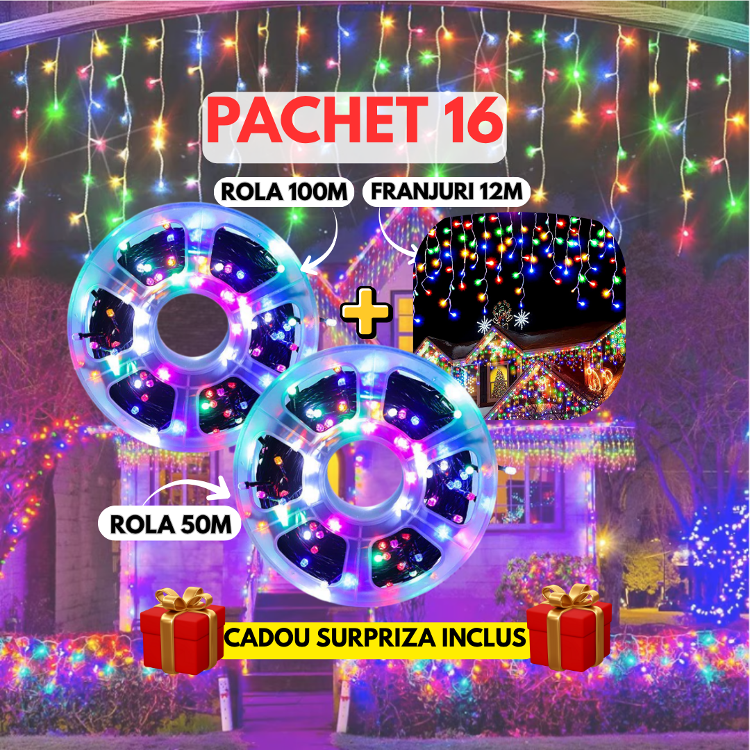 PACHET 16: Instalatie Tip Rola 100m Multicolor + Instalatie Tip Rola 50m Multicolor + Instalatie Tip Turturi 12m Multicolor + Cadou Surpriza