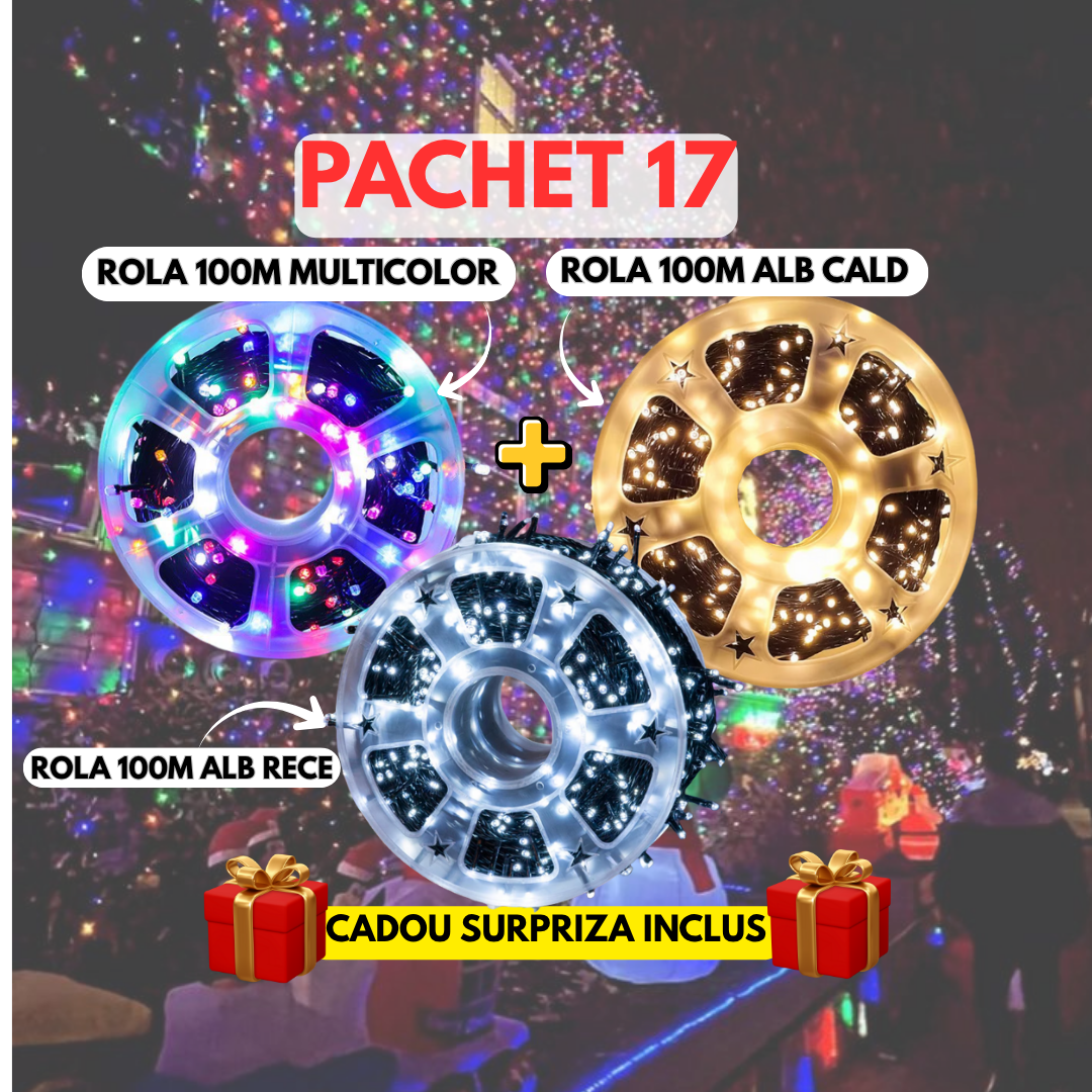 PACHET 17: Instalatie Tip Rola 100m Multicolor +  Instalatie Tip Rola 100m Alb Rece + Instalatie Tip Rola 100m Alb Cald + Cadou Surpriza