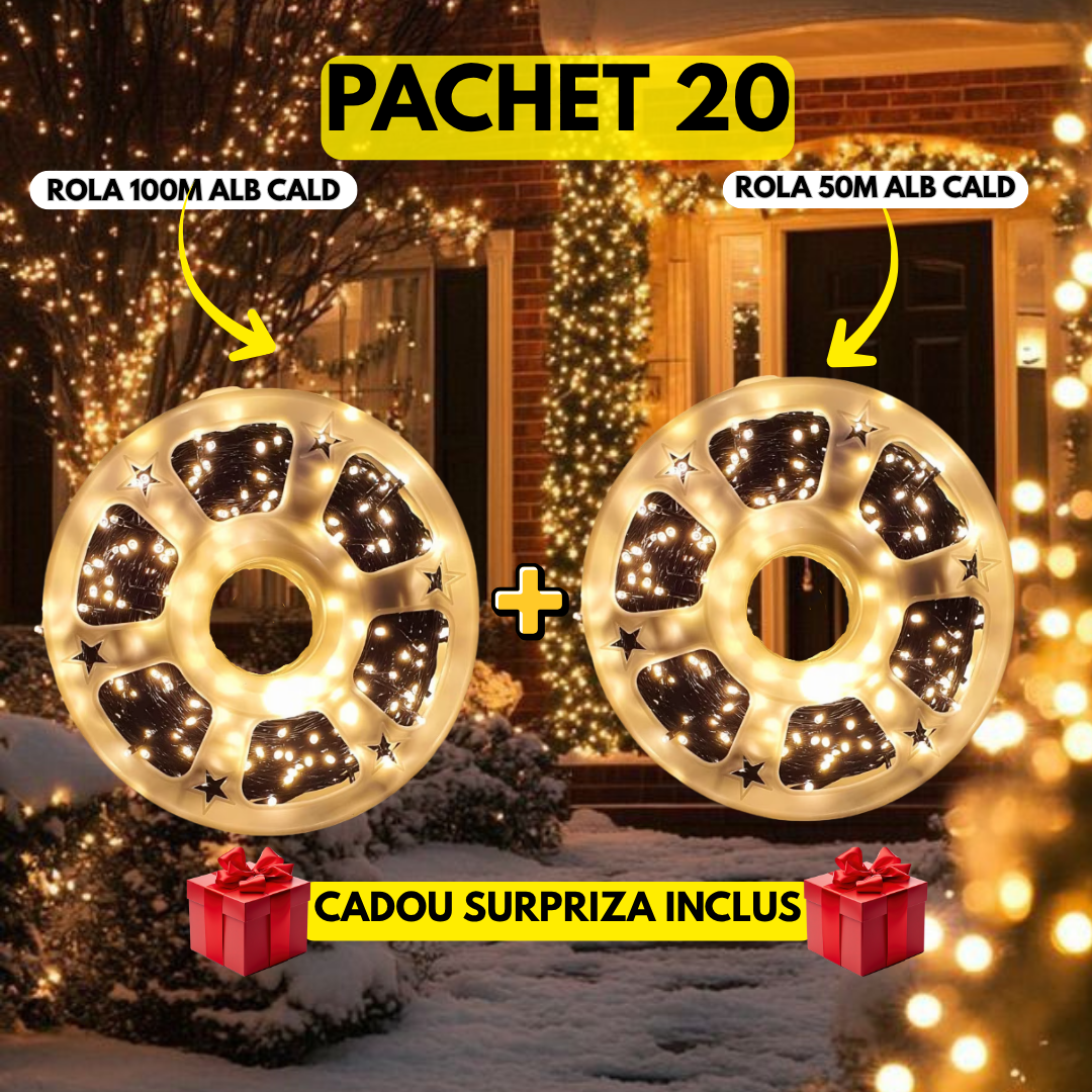 PACHET 20: Instalatie Tip Rola 100m Alb Cald + Instalatie Tip Rola 50m Alb Cald + Cadou Surpriza