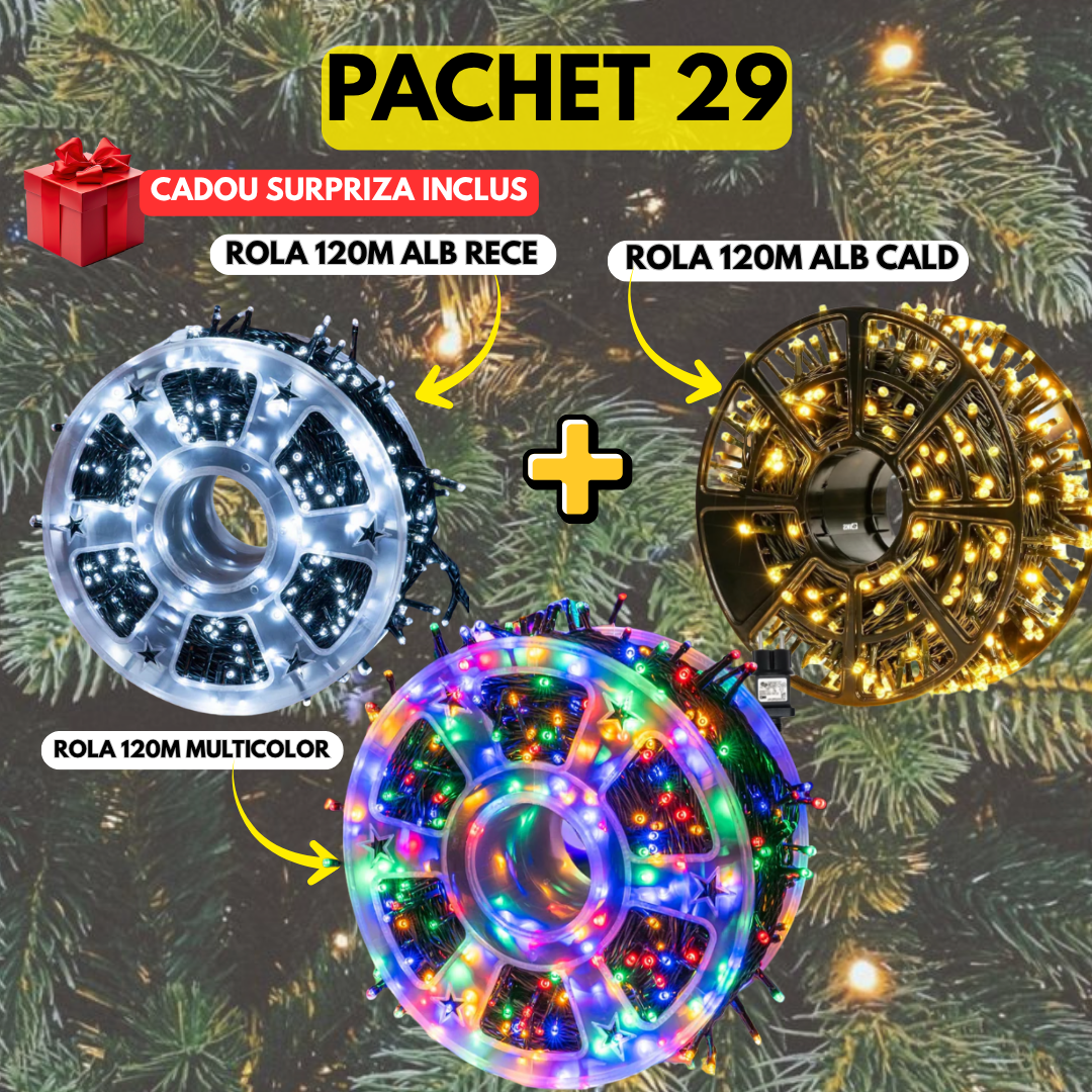 PACHET 29: Instalatie Tip Rola 120m Alb Cald + Instalatie Tip Rola 120m Alb Rece + Instalatie Tip Rola 120m Multicolor + CADOU SURPRIZA