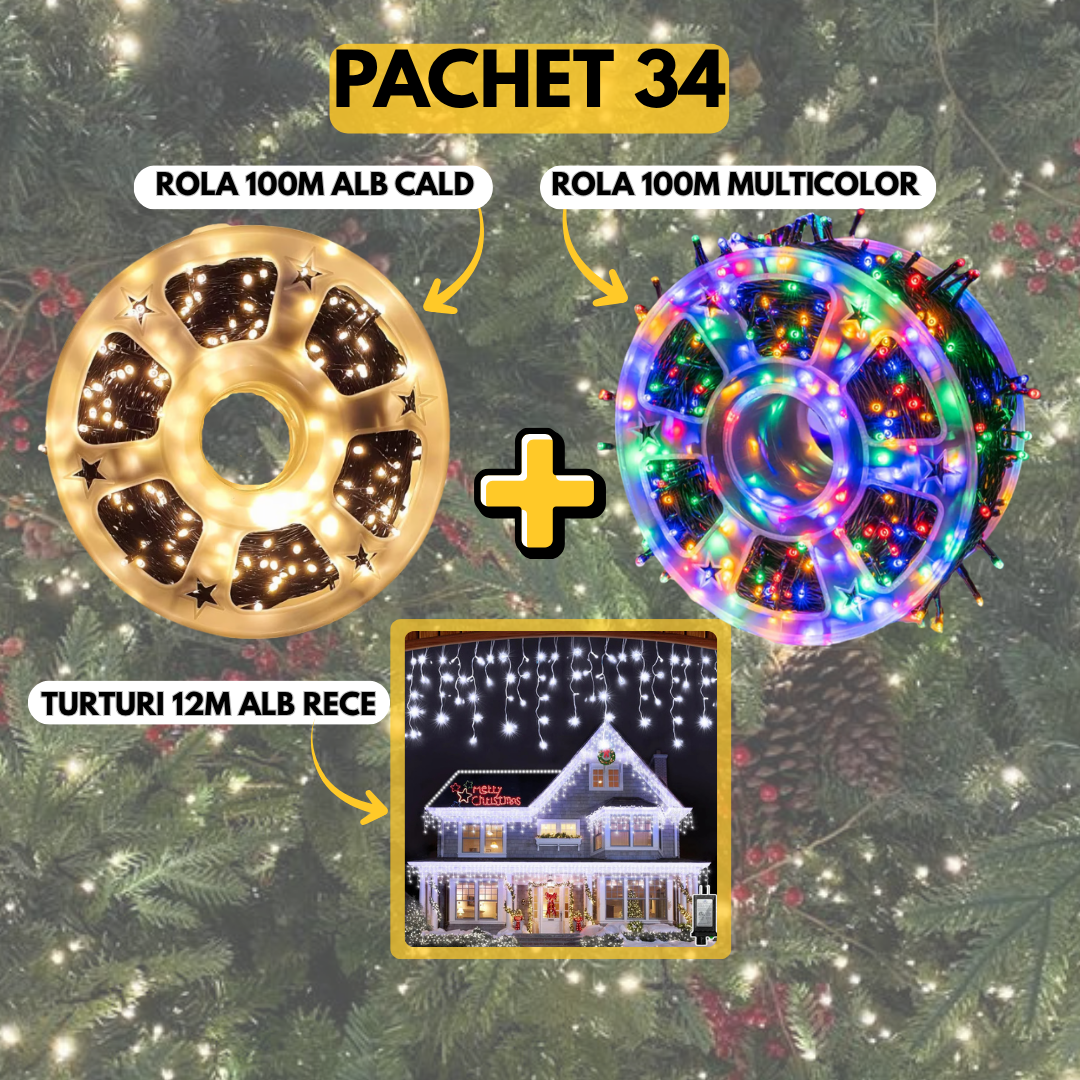 PACHET 34: Instalatie Tip Rola 100m Multicolor + Instalatie Tip Rola 100m Alb Cald + Instalatie Tip Turturi 12m Alb Rece + CADOU SURPRIZA