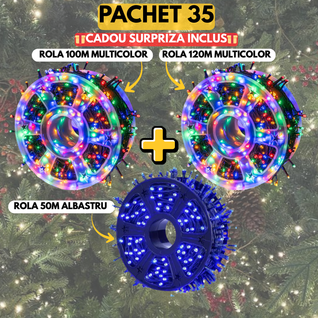 PACHET 35: Instalatie Tip Rola 120m Multicolor + Instalatie Tip Rola 100m Multicolor + Instalatie Tip Rola 50m Albastru + CADOU SURPRIZA