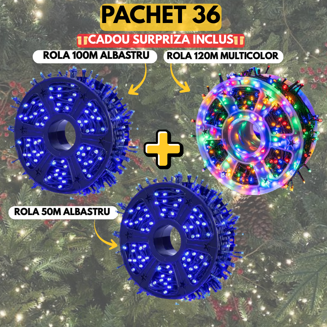 PACHET 36: Instalatie Tip Rola 120m Multicolor + Instalatie Tip Rola 100m Albastru + Instalatie Tip Rola 50m Albastru + CADOU SURPRIZA