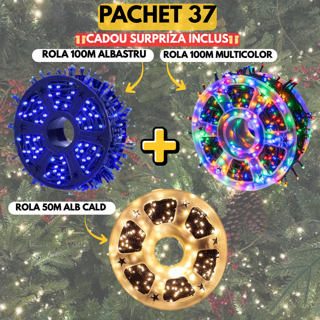 PACHET 37: Instalatie Tip Rola 100m Multicolor + Instalatie Tip Rola 100m Albastru + Instalatie Tip Rola 50m Alb Cald + CADOU SURPRIZA