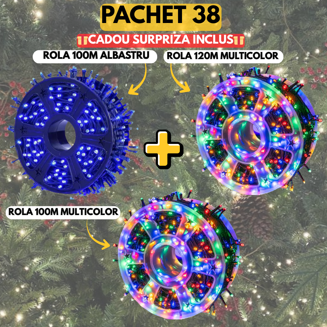 PACHET 38: Instalatie Tip Rola 120m Multicolor + Instalatie Tip Rola 100m Multicolor + Instalatie Tip Rola 100m Albastru + CADOU SURPRIZA
