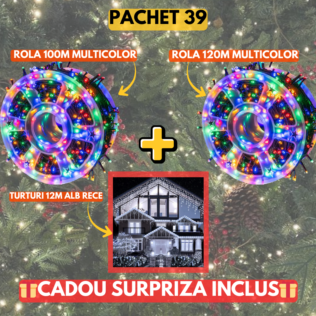 PACHET 39: Instalatie Tip Rola 120m Multicolor + Instalatie Tip Rola 100m Multicolor + Instalatie Tip Turturi 12m Alb Rece + CADOU SURPRIZA