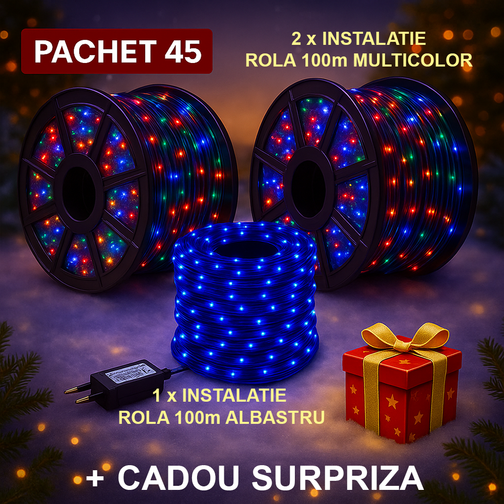 PACHET 45: 2 x Instalatie Rola 100m multicolor + 1 x Instalatie Rola 100m albastru + CADOU SURPRIZA