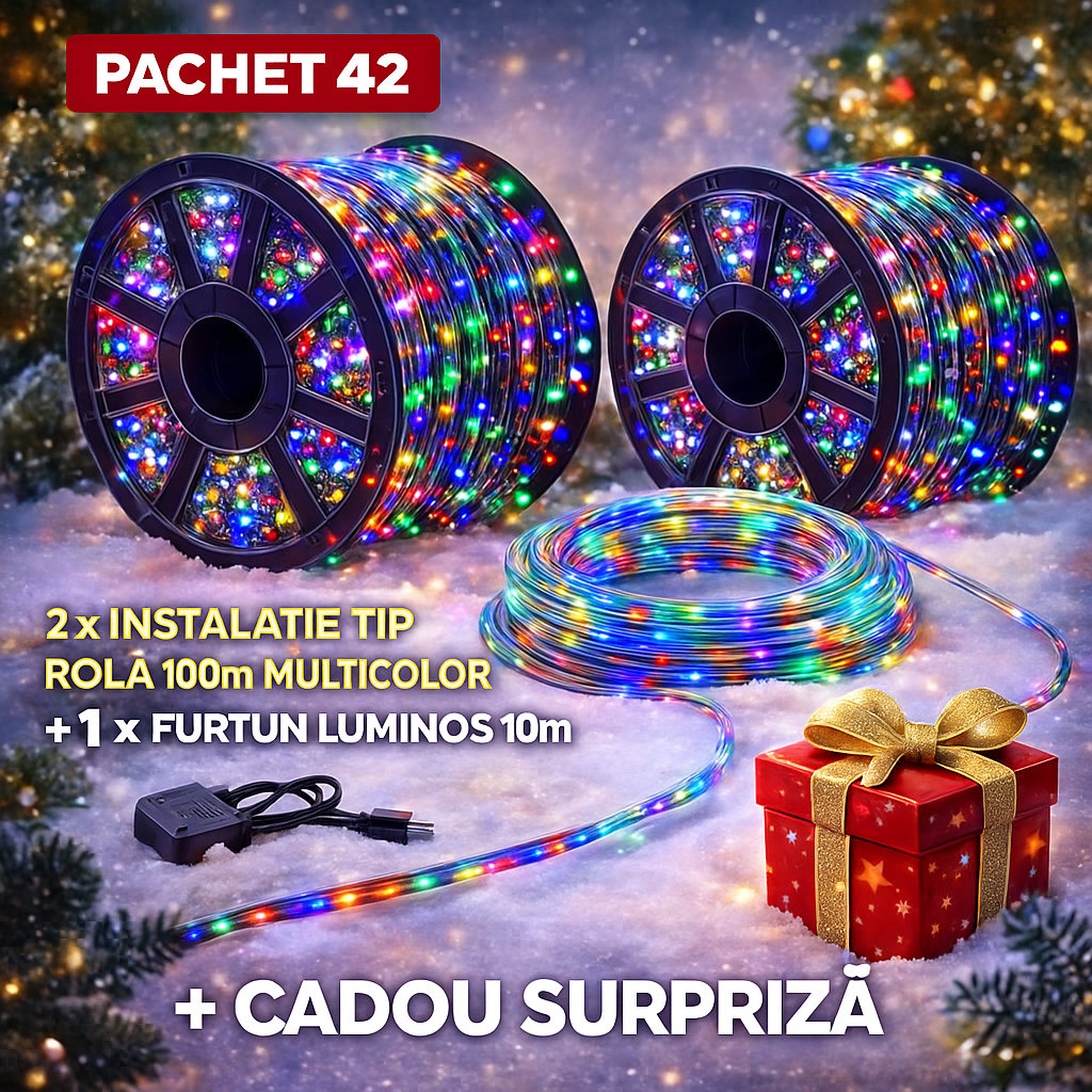 PACHET 42: 2 x Instalatie Tip Rola 100m Multicolor + 1 x Furtun luminos 10m + CADOU SURPRIZA