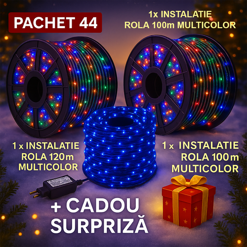 PACHET 44: 1 x Instalatie Rola 120 multicolor + 1 x Instalatie Rola 100m multicolor + 1 x Instalatie rola 100 albastru + CADOU SURPRIZA
